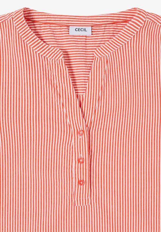 Rotes-weiß gestreiftes Damen-Top mit Henley-Ausschnitt und drei Knöpfen