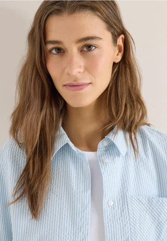 Blouse rayée en seersucker cloud blue