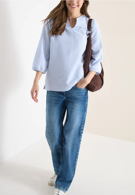 3/4-Arm Bluse in Seersucker Qualität blouse blue