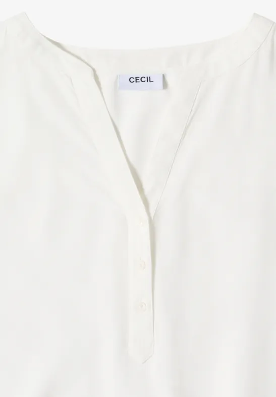 Kurzarm Bluse mit Split Neck vanilla white