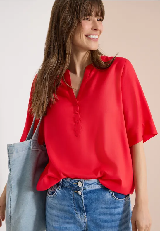 Kurzarm Bluse mit Split Neck glazed apple red