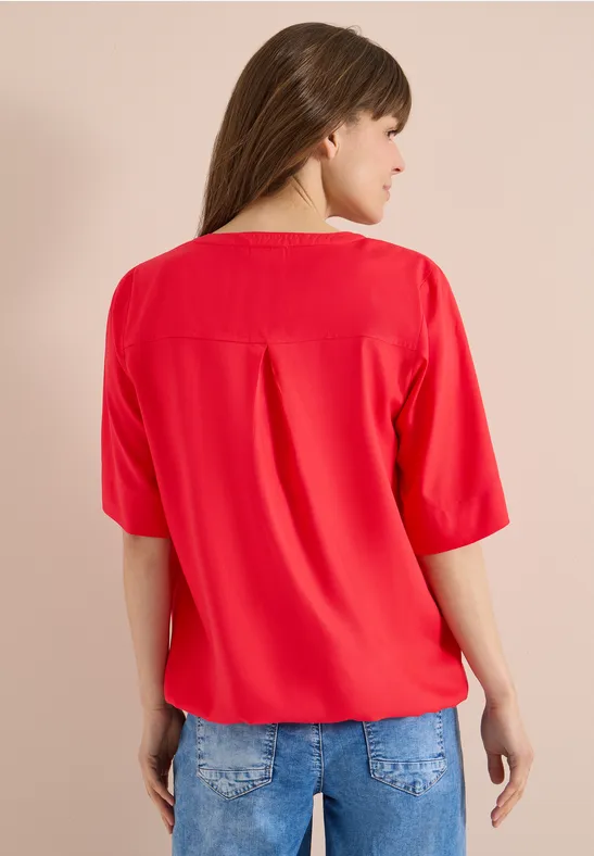 Kurzarm Bluse mit Split Neck glazed apple red