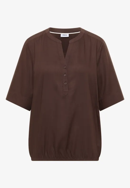 Kurzarm Bluse mit Split Neck macchiato brown