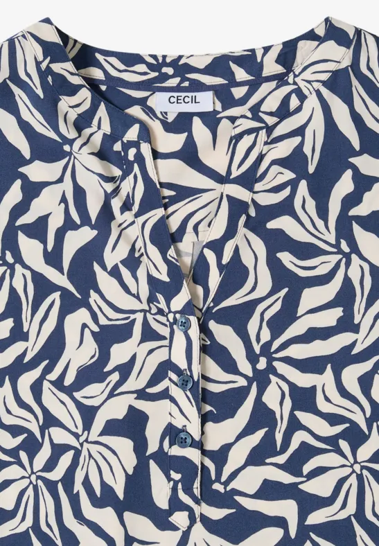 Bluse mit Split Neck und Elastiksaum sporty denim blue