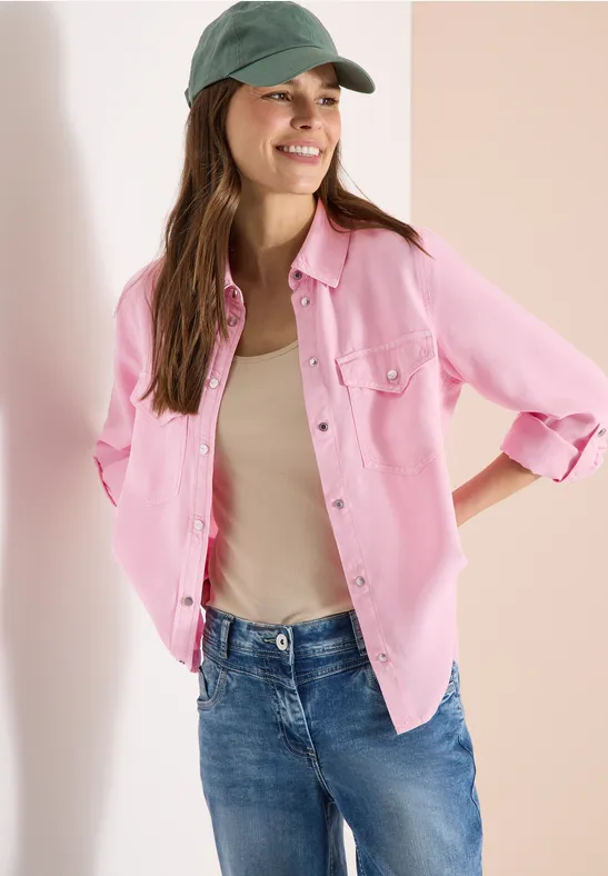 Bluse mit Hemdkragen und Turn-Up light blush rose