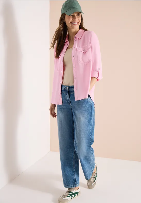 Bluse mit Hemdkragen und Turn-Up light blush rose