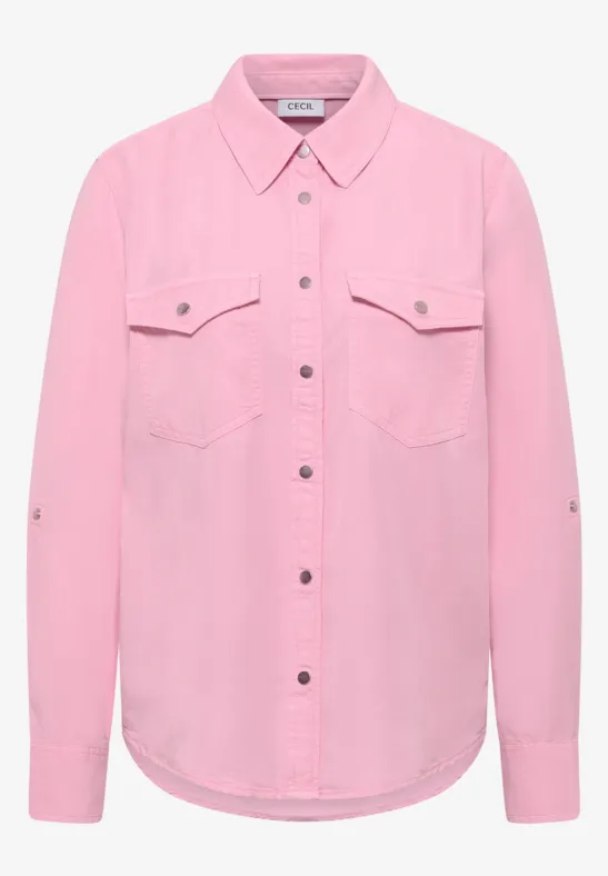 Bluse mit Hemdkragen und Turn-Up light blush rose