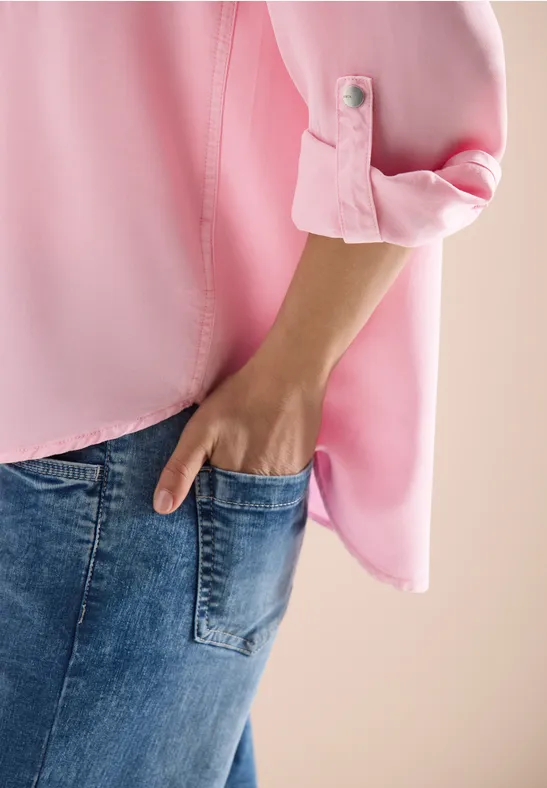 Bluse mit Hemdkragen und Turn-Up light blush rose
