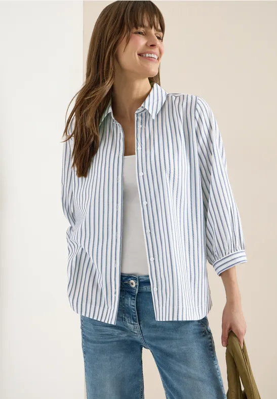 Bluse in Seersucker Qualität sporty denim blue