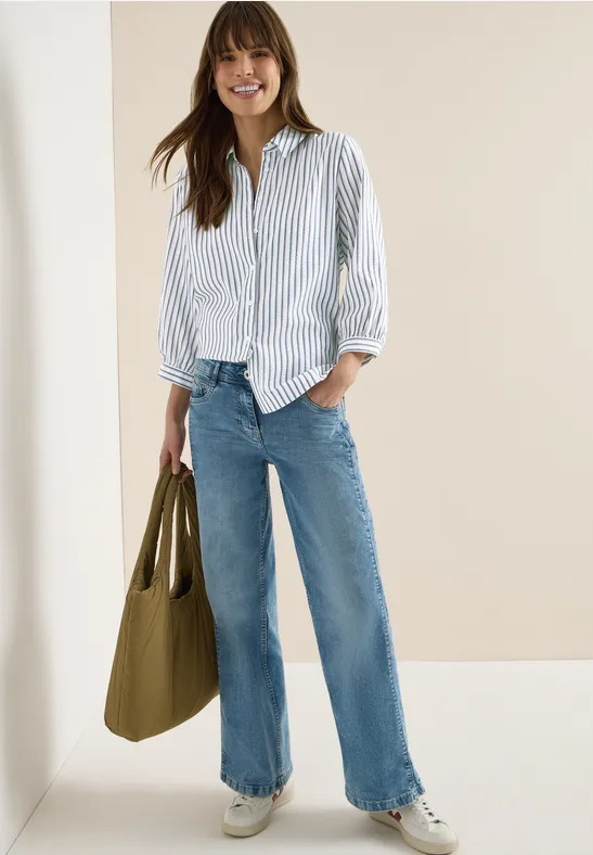 Bluse in Seersucker Qualität sporty denim blue