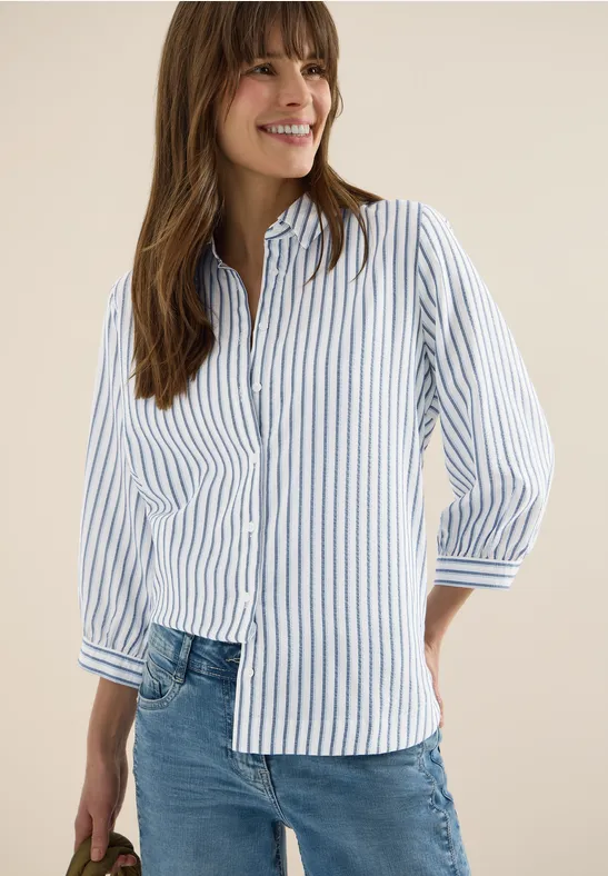 Bluse in Seersucker Qualität sporty denim blue