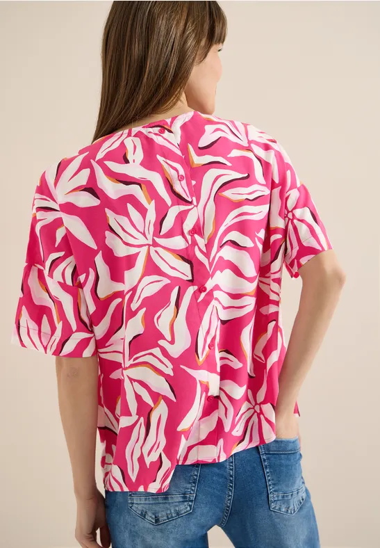 Kurzarm Bluse mit Print und Knöpfen beetroot pink