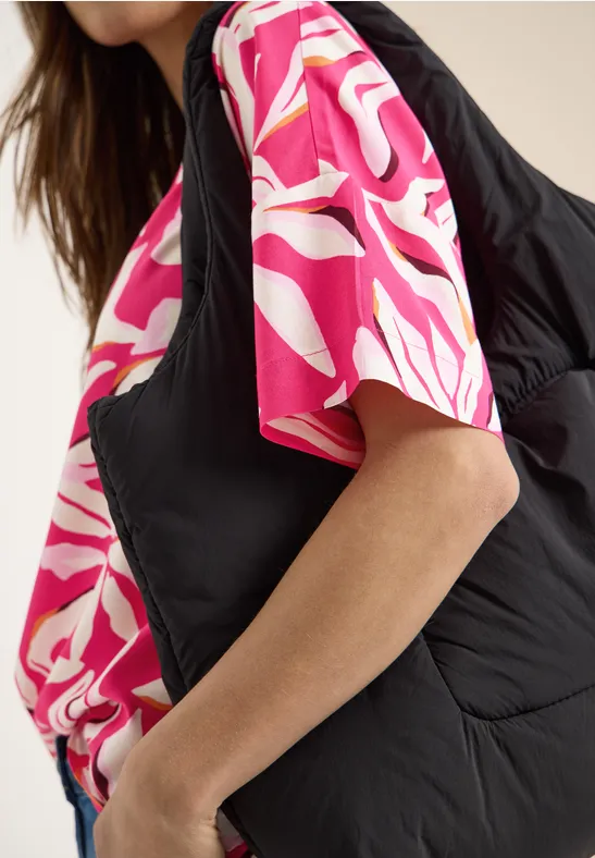 Kurzarm Bluse mit Print und Knöpfen beetroot pink