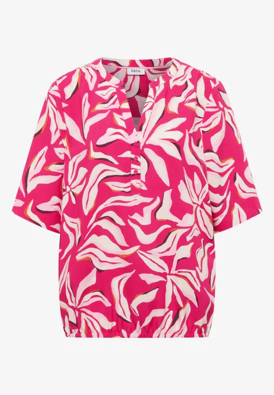 Kurzarm Bluse mit floralem Muster beetroot pink