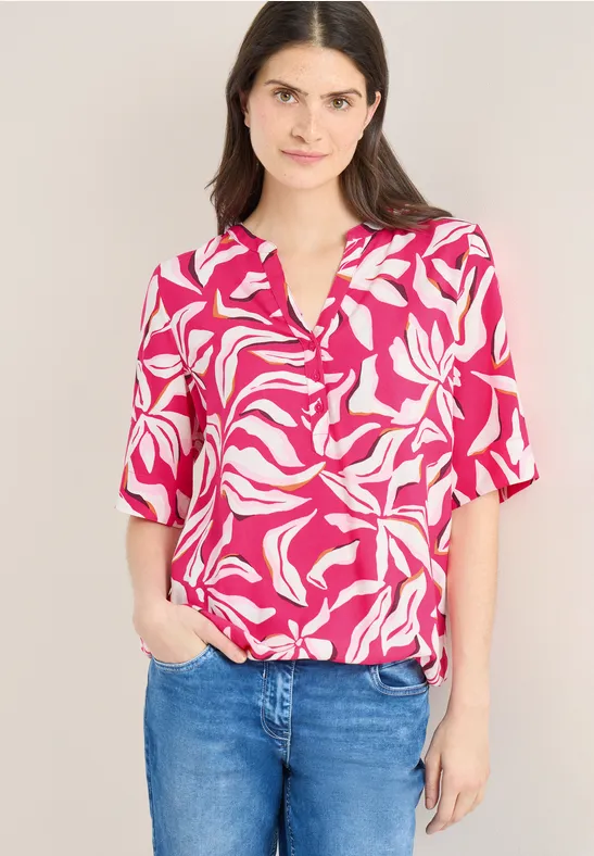 Kurzarm Bluse mit floralem Muster beetroot pink