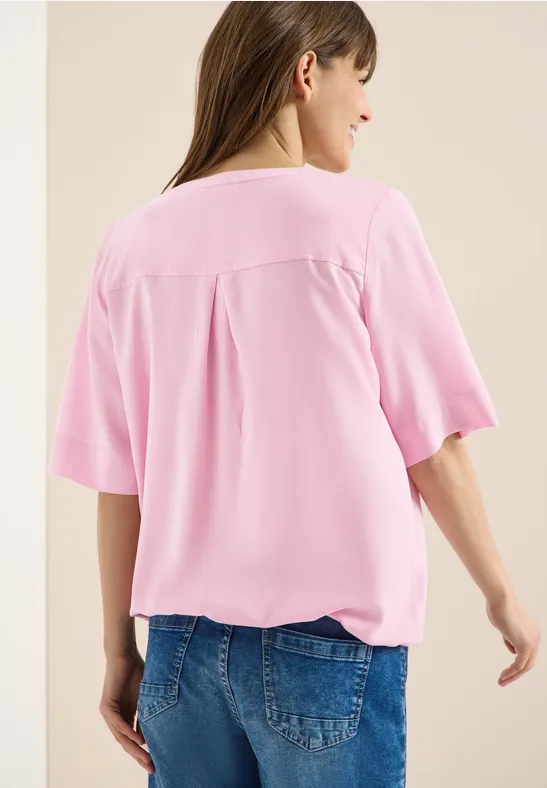Bluse mit Split Neck und Elastiksaum light blush rose