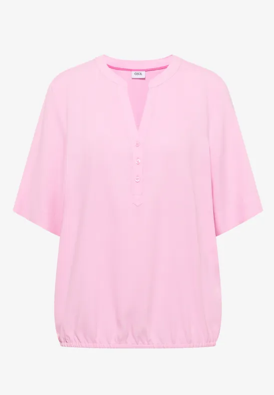 Bluse mit Split Neck und Elastiksaum light blush rose