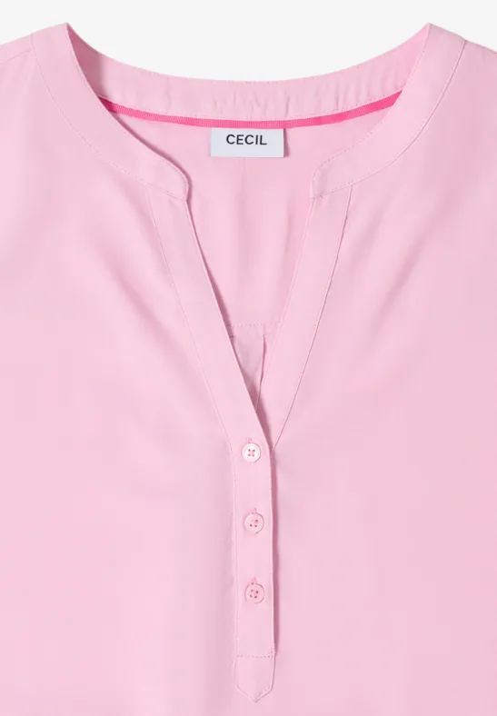 Bluse mit Split Neck und Elastiksaum light blush rose