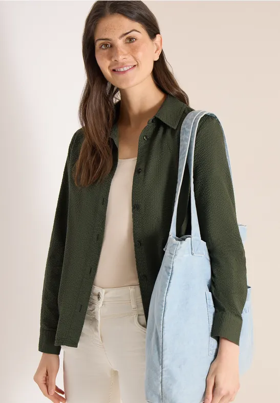 Langarm Bluse mit Struktur und Knöpfen khaki