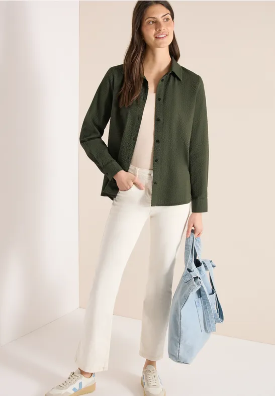 Langarm Bluse mit Struktur und Knöpfen khaki