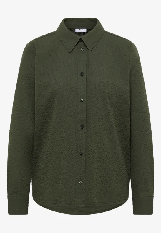 Langarm Bluse mit Struktur und Knöpfen khaki