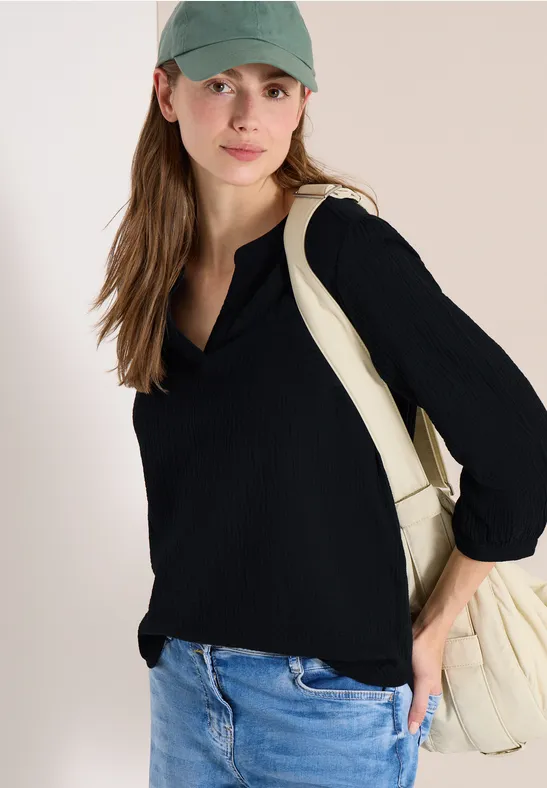 3/4-Arm Bluse in Musselin-Qualität Black