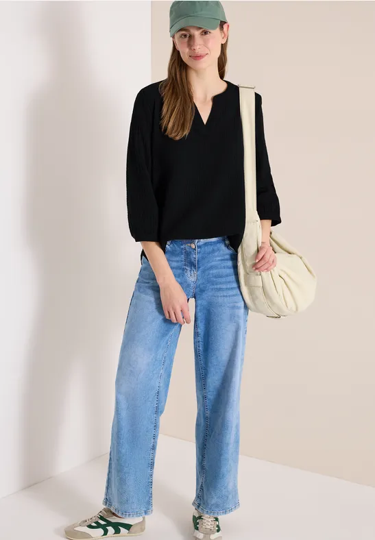3/4-Arm Bluse in Musselin-Qualität Black