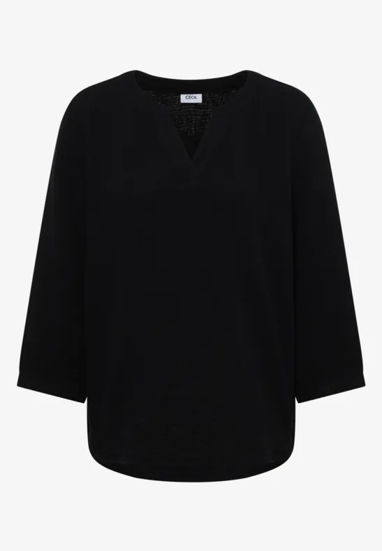 3/4-Arm Bluse in Musselin-Qualität Black