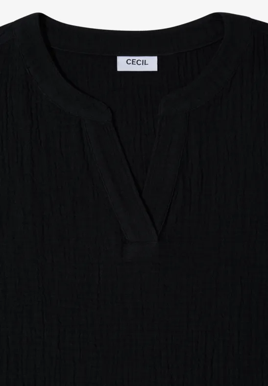 3/4-Arm Bluse in Musselin-Qualität Black
