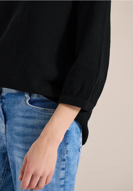 3/4-Arm Bluse in Musselin-Qualität Black