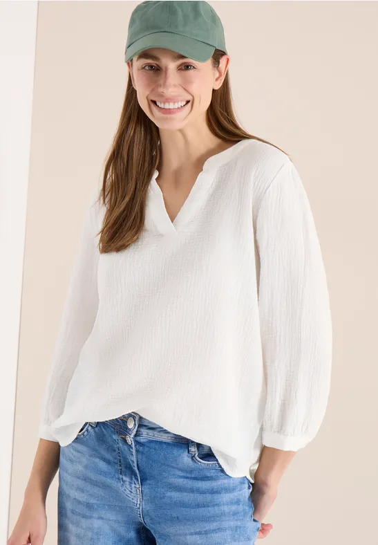 3/4-Arm Bluse in Musselin-Qualität vanilla white