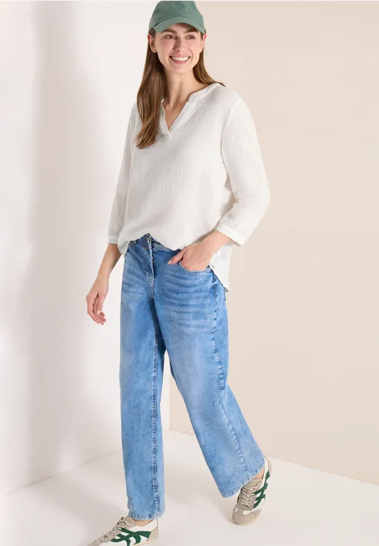 3/4-Arm Bluse in Musselin-Qualität vanilla white