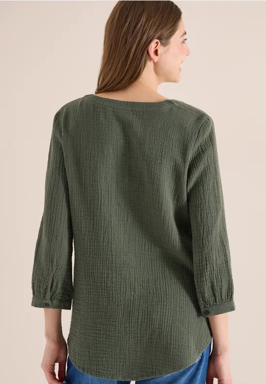 3/4-Arm Bluse in Musselin-Qualität khaki