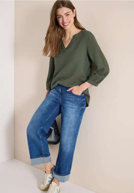 3/4-Arm Bluse in Musselin-Qualität khaki