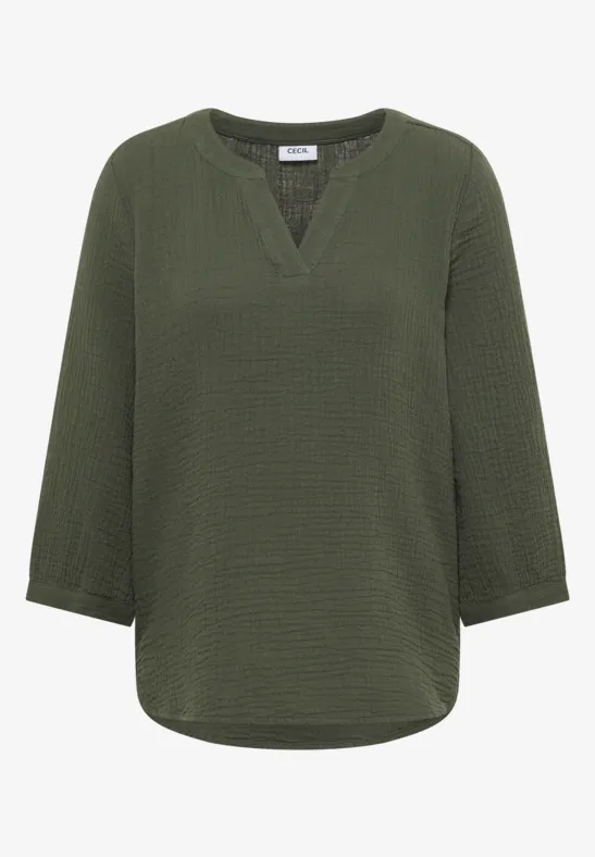 3/4-Arm Bluse in Musselin-Qualität khaki