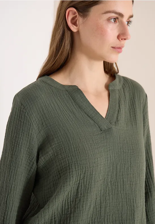 3/4-Arm Bluse in Musselin-Qualität khaki