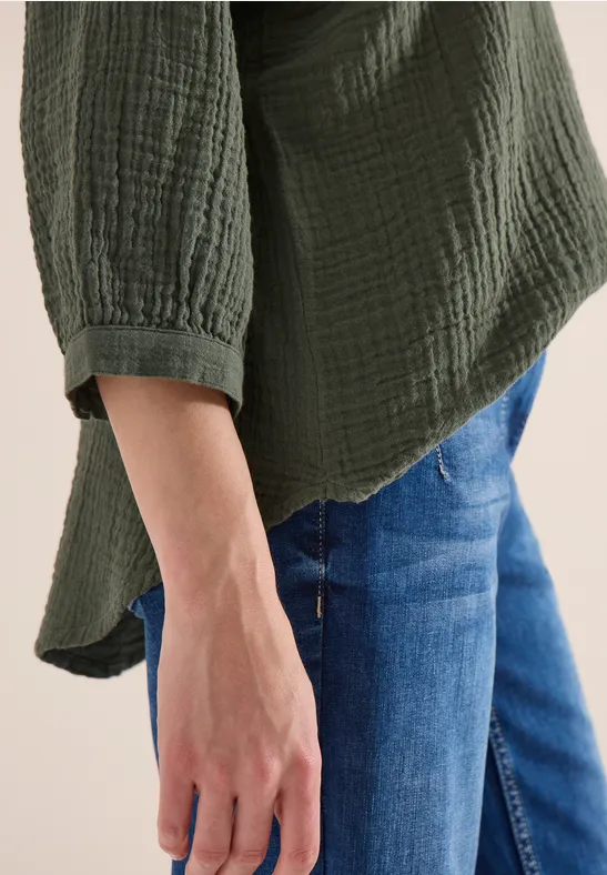 3/4-Arm Bluse in Musselin-Qualität khaki