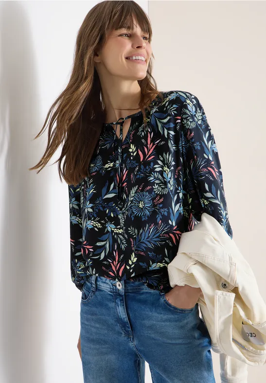 3/4-Arm Bluse mit floralem Muster universal blue