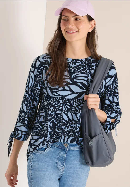 3/4-Arm Bluse mit Patchwork-Print universal blue