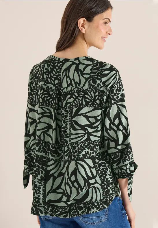 3/4-Arm Bluse mit Patchwork-Print raw khaki