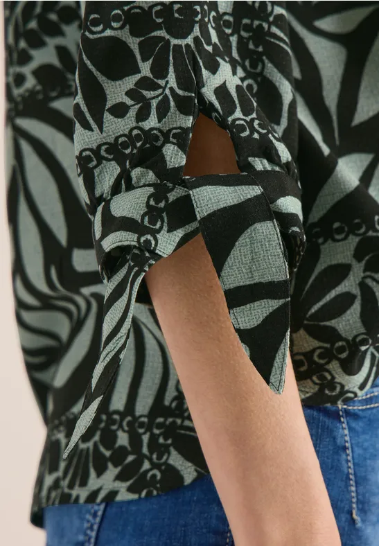 3/4-Arm Bluse mit Patchwork-Print raw khaki