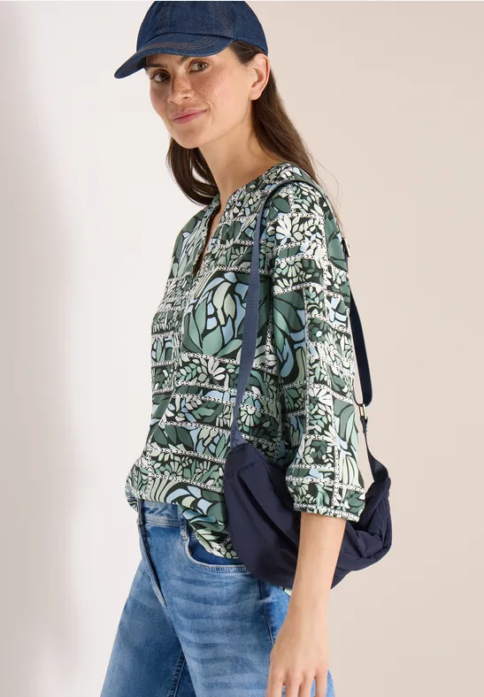 3/4-Arm Bluse mit Patchwork-Print raw khaki
