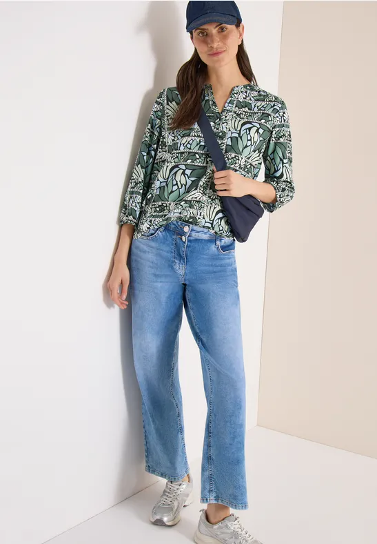 3/4-Arm Bluse mit Patchwork-Print raw khaki