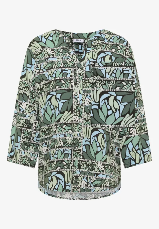 3/4-Arm Bluse mit Patchwork-Print raw khaki