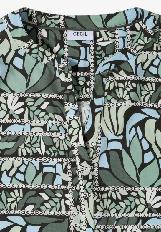 3/4-Arm Bluse mit Patchwork-Print raw khaki