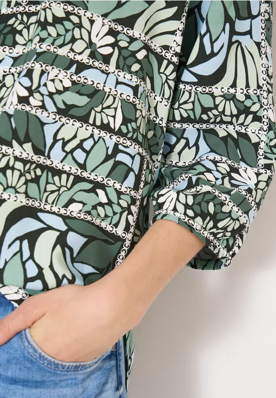 3/4-Arm Bluse mit Patchwork-Print raw khaki