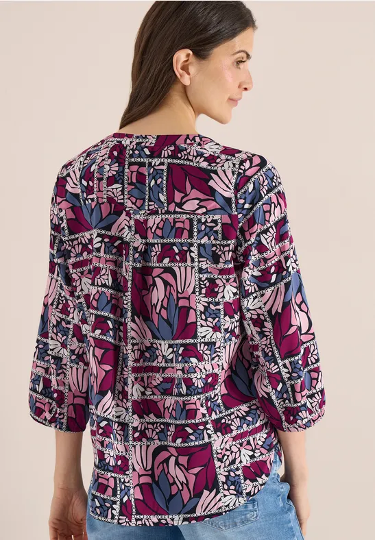 3/4-Arm Bluse mit Patchwork-Print deep plum