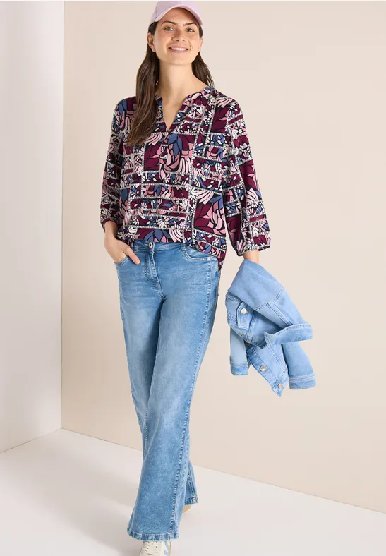 3/4-Arm Bluse mit Patchwork-Print deep plum