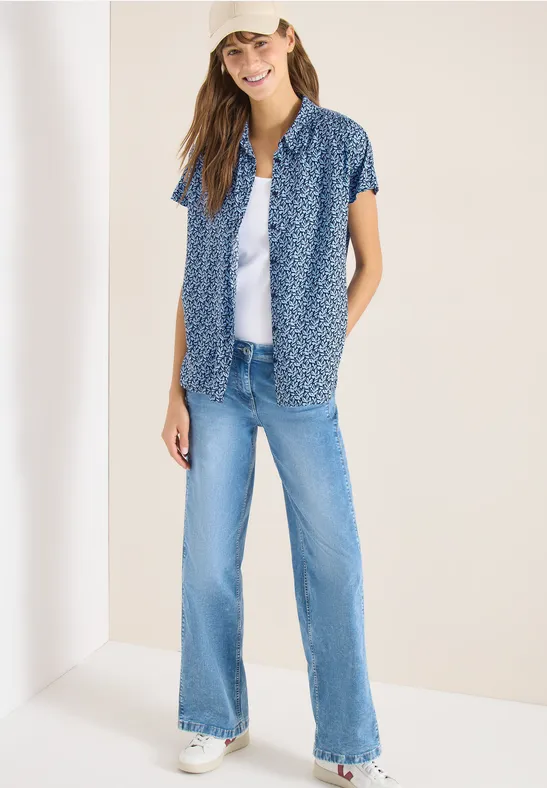 Kurzarm Bluse mit Knopfleiste universal blue