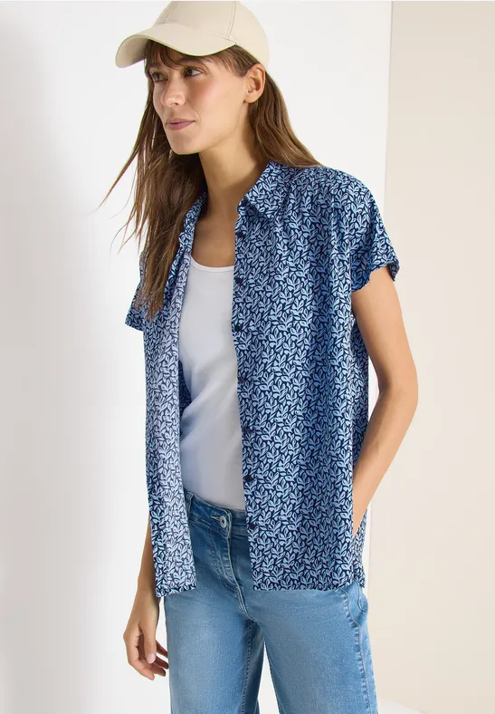 Kurzarm Bluse mit Knopfleiste universal blue